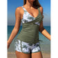 🌴 50 % RABATT NÅ!🌺 Tankini- og shortsett med høy midje og tropisk mønster – Flatterende passform og elegant resort-stil 👙