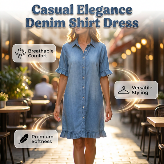 👗🌸Løs denim skjortekjole med volanger