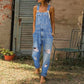 🎁 Casual jumpsuit i slitt denim for damer, avslappet heldrakt med trendy slitte detaljer for hverdagsstil