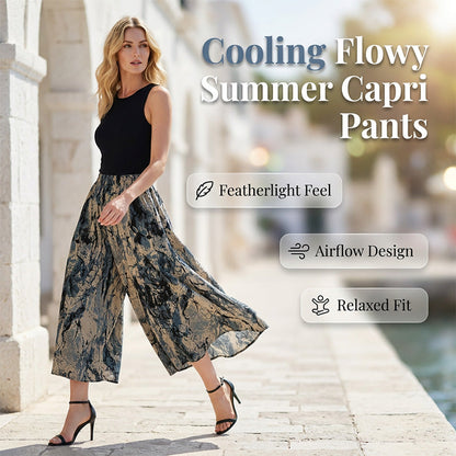 🔥 50 % rabatt 👖🌿 Kjølig capribukse med vide ben og elastisk linning – luftig komfort for varme sommerdager ☀️