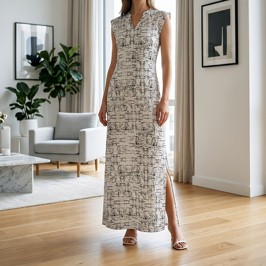 👗50 % rabatt! 🔥Ermeløs maxikjole med V-utringning og sliss i siden for damer