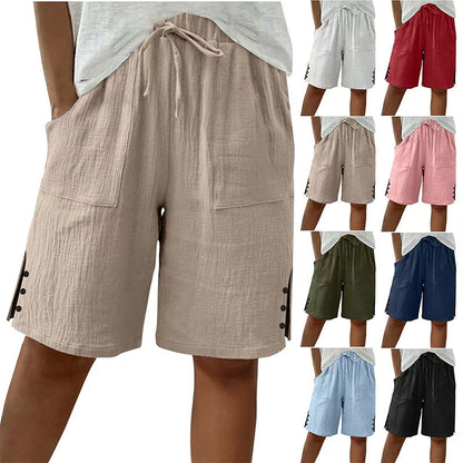 🔥Sommertrender: shorts i bomull og lin med snøring og knapper på sidene
