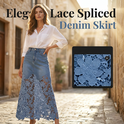 Bodycon-skjørt i denim for damer med blonderkant