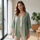 👚Damebluse med V-hals, blonderkant og knapper – elegant hverdagsbluse✨