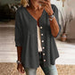 👚Damebluse med V-hals, blonderkant og knapper – elegant hverdagsbluse✨