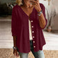 👚Damebluse med V-hals, blonderkant og knapper – elegant hverdagsbluse✨