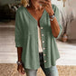 👚Damebluse med V-hals, blonderkant og knapper – elegant hverdagsbluse✨