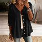 👚Damebluse med V-hals, blonderkant og knapper – elegant hverdagsbluse✨