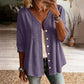 👚Damebluse med V-hals, blonderkant og knapper – elegant hverdagsbluse✨