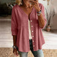 👚Damebluse med V-hals, blonderkant og knapper – elegant hverdagsbluse✨