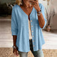👚Damebluse med V-hals, blonderkant og knapper – elegant hverdagsbluse✨
