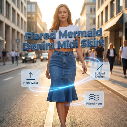 👗👖 Elegant denimskjørt med høy midje og fiskehale-kant