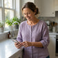 Brodert bluse i bomull og lin for damer
