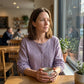 Brodert bluse i bomull og lin for damer