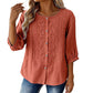 Brodert bluse i bomull og lin for damer