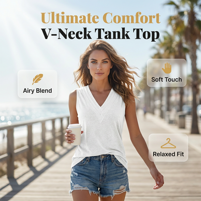 Casual, ermeløs tank-top med V-hals for damer