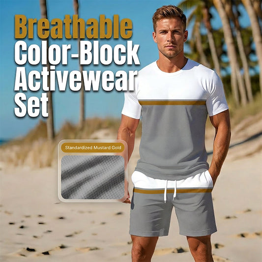 🏃 BEGRENSET TILBUD: 50 % RABATT! ✨ Sportsett for menn med fargeblokker – pustende, mikromesh, ergonomisk ☀️