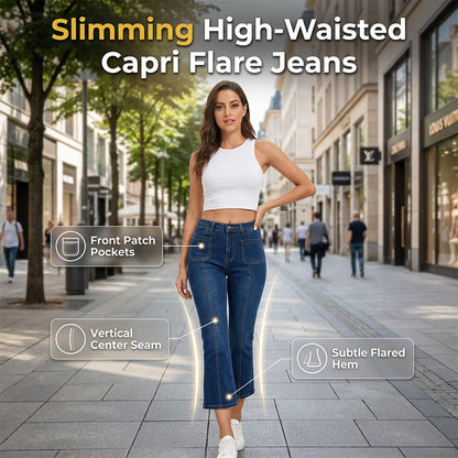 Capri-jeans med høy midje og utvidet ben for damer
