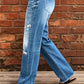 👖 50 % RABATT NÅ! 🔥 Slim fit-jeans med utvidet ben i slitt look for damer – Elastisk denim og vintage-look – Slitte detaljer, flatterende passform – perfekt til avslappede dager eller en rå street-stil ✨