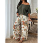 Dame Todelt Sett med Off-Shoulder Topp og Mønstrede Bukser