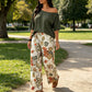 Dame Todelt Sett med Off-Shoulder Topp og Mønstrede Bukser