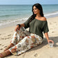 Dame Todelt Sett med Off-Shoulder Topp og Mønstrede Bukser