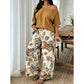 Dame Todelt Sett med Off-Shoulder Topp og Mønstrede Bukser
