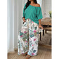 Dame Todelt Sett med Off-Shoulder Topp og Mønstrede Bukser