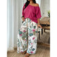 Dame Todelt Sett med Off-Shoulder Topp og Mønstrede Bukser