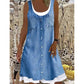 Dame Faux Todelt Denim Print Kjole