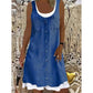 Dame Faux Todelt Denim Print Kjole