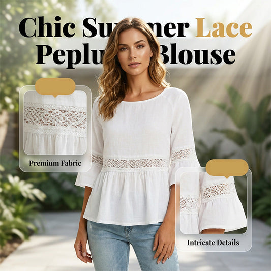 Peplum-bluse med volanger på ermene for damer