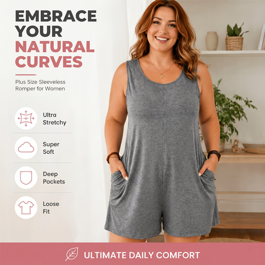 👗 TIDSBEGRENSET 50 % RABATT! 💥 Ermeløs jumpsuit i store størrelser med lommer for damer – Bølgende, behagelig, allsidig ✨