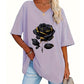 Dame Plus Size V-hals T-skjorte med roseprint
