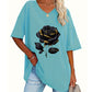 Dame Plus Size V-hals T-skjorte med roseprint