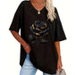 Dame Plus Size V-hals T-skjorte med roseprint