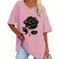 Dame Plus Size V-hals T-skjorte med roseprint