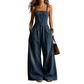 Løs denim-jumpsuit for kvinner til sommeren, med lommer