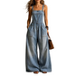 Løs denim-jumpsuit for kvinner til sommeren, med lommer