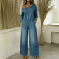 Dame asymmetrisk off-shoulder denim jumpsuit
