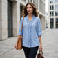 👚✨Casual damebluse med V-hals og volangkant – Enkel og feminin stil til hverdags🌸