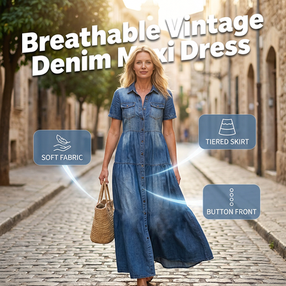 👗✨Vintage-maxidress i denim for damer – uanstrengt hverdagsstil🔥