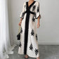 👗Elegant maxi-kjole med V-hals og mønster for kvinner