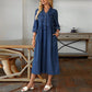 Plus size denim maxikjole med knapper for kvinner