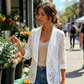 Elegant blazer med blomstermønster i blonder for damer