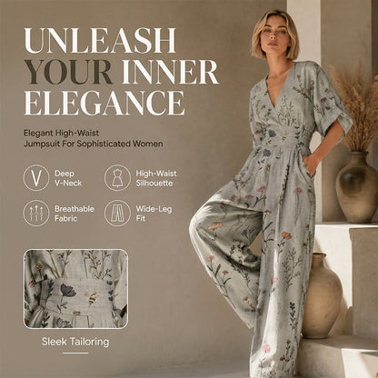Elegant jumpsuit med V-hals og mønster for damer