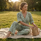 Elegant jumpsuit med V-hals og mønster for damer