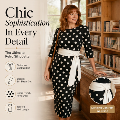 👗🌸 Elegant kjole i retrostil med polka-mønster – tidløs og feminin