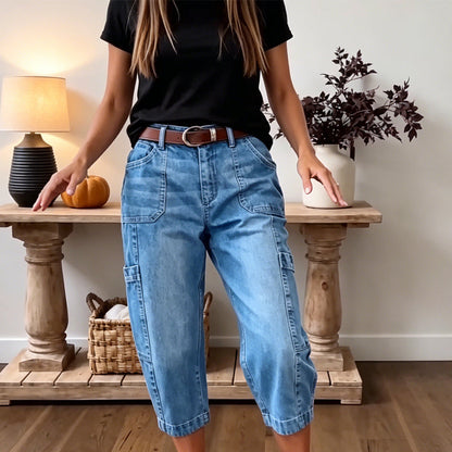 📢Mellårssalg: 50 % rabatt – kun i en begrenset periode ⏰Korte, elastiske jeans for damer i casual-stil