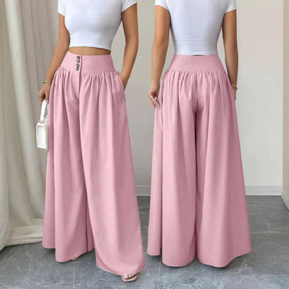 👖 50 % RABATT I BEGRENSET TID! ✨ Plisserte damebukser med høy midje og vide ben – løst snitt, sidelommer, allsidige 🌿